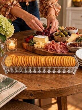 Footed Crystal Cracker Tray Shell Design Clear Crystal Serving Dish Presentation